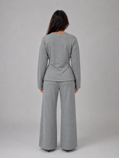 Women’s Soft Lounge Co-Ord Set – Fitted Top & Wide Leg Trousers