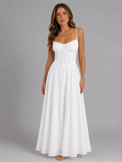 Women’s Strappy Corset Maxi Dress – Sculpted Flowing Silhouette