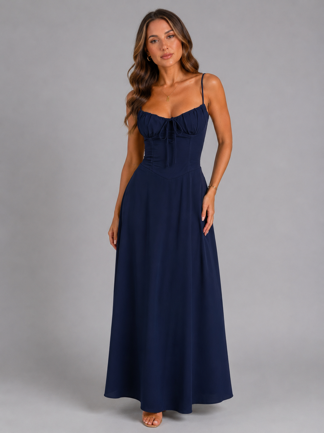 Women’s Strappy Corset Maxi Dress – Sculpted Flowing Silhouette