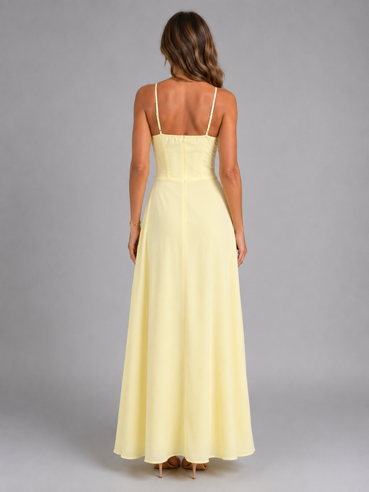 Women’s Strappy Corset Maxi Dress – Sculpted Flowing Silhouette