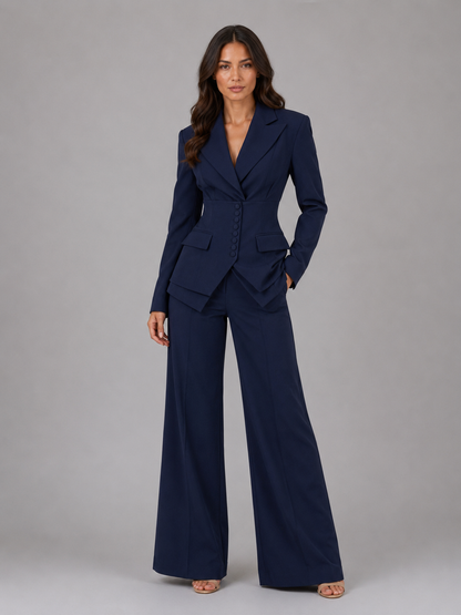 Women’s Tailored Three-Piece Suit – Cinched Waist & Wide-Leg Trousers