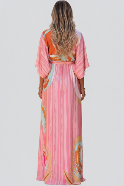 Ruby | Women’s Printed V-Neck Belted Maxi Dress