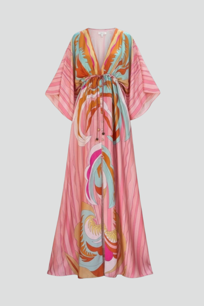 Ruby | Women’s Printed V-Neck Belted Maxi Dress