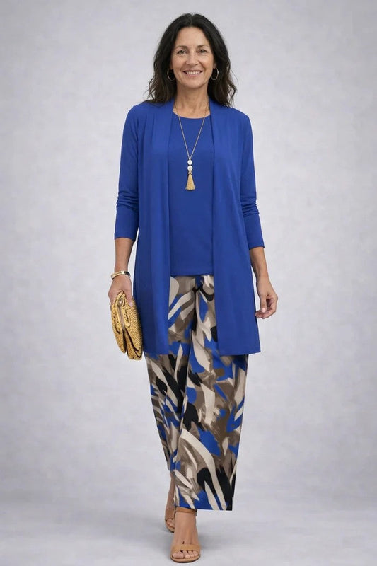 Lydia | Three-Piece Set with Printed Cardigan