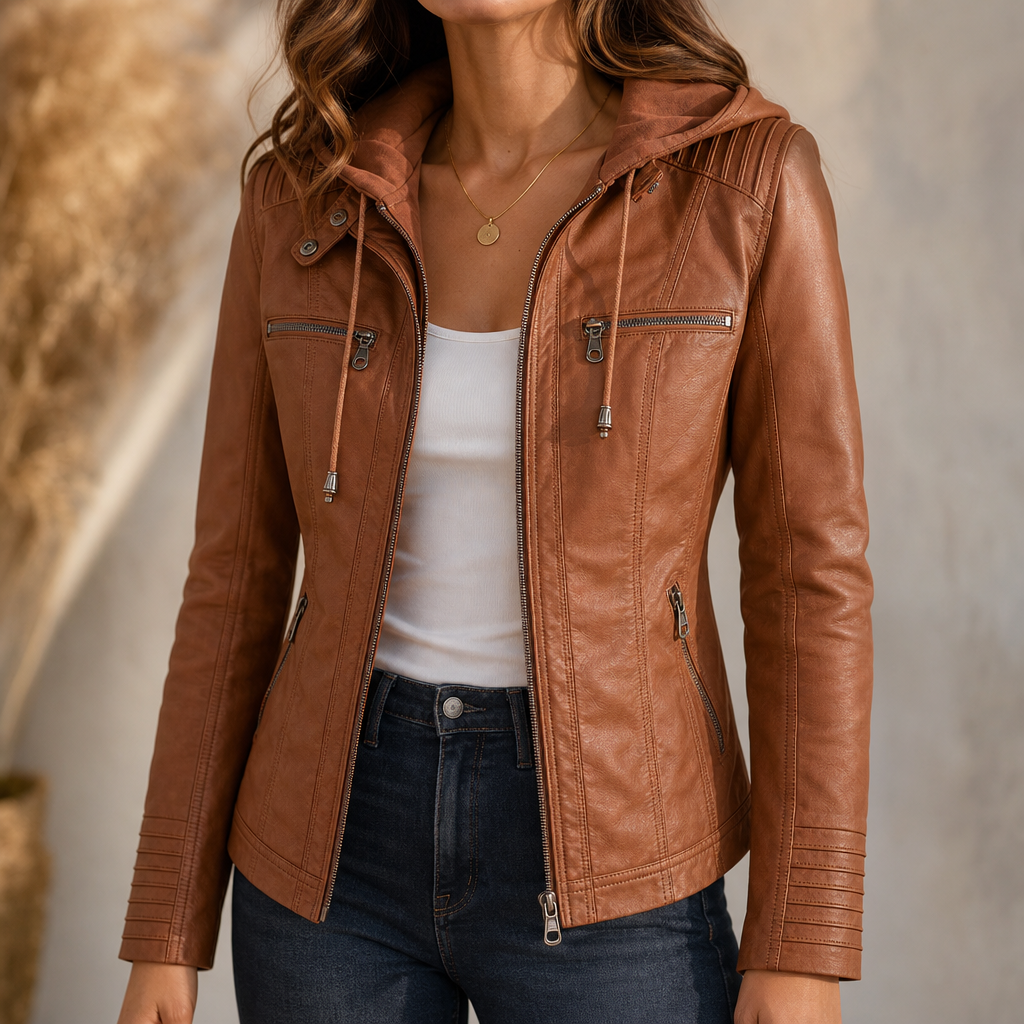 Harriet | Fitted Hooded Faux Leather Jacket