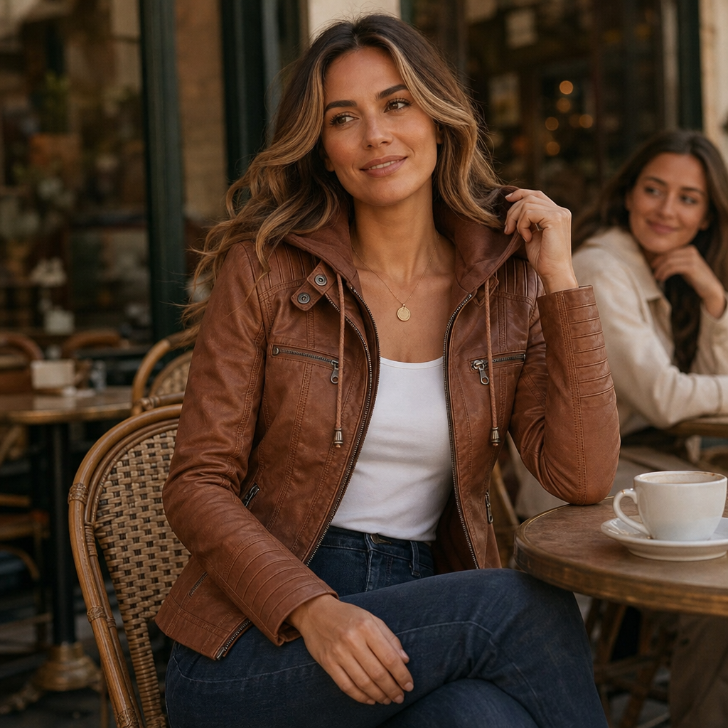 Harriet | Fitted Hooded Faux Leather Jacket