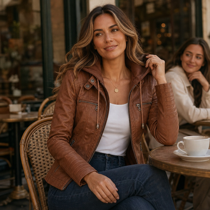 Harriet | Fitted Hooded Faux Leather Jacket