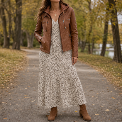 Harriet | Fitted Hooded Faux Leather Jacket