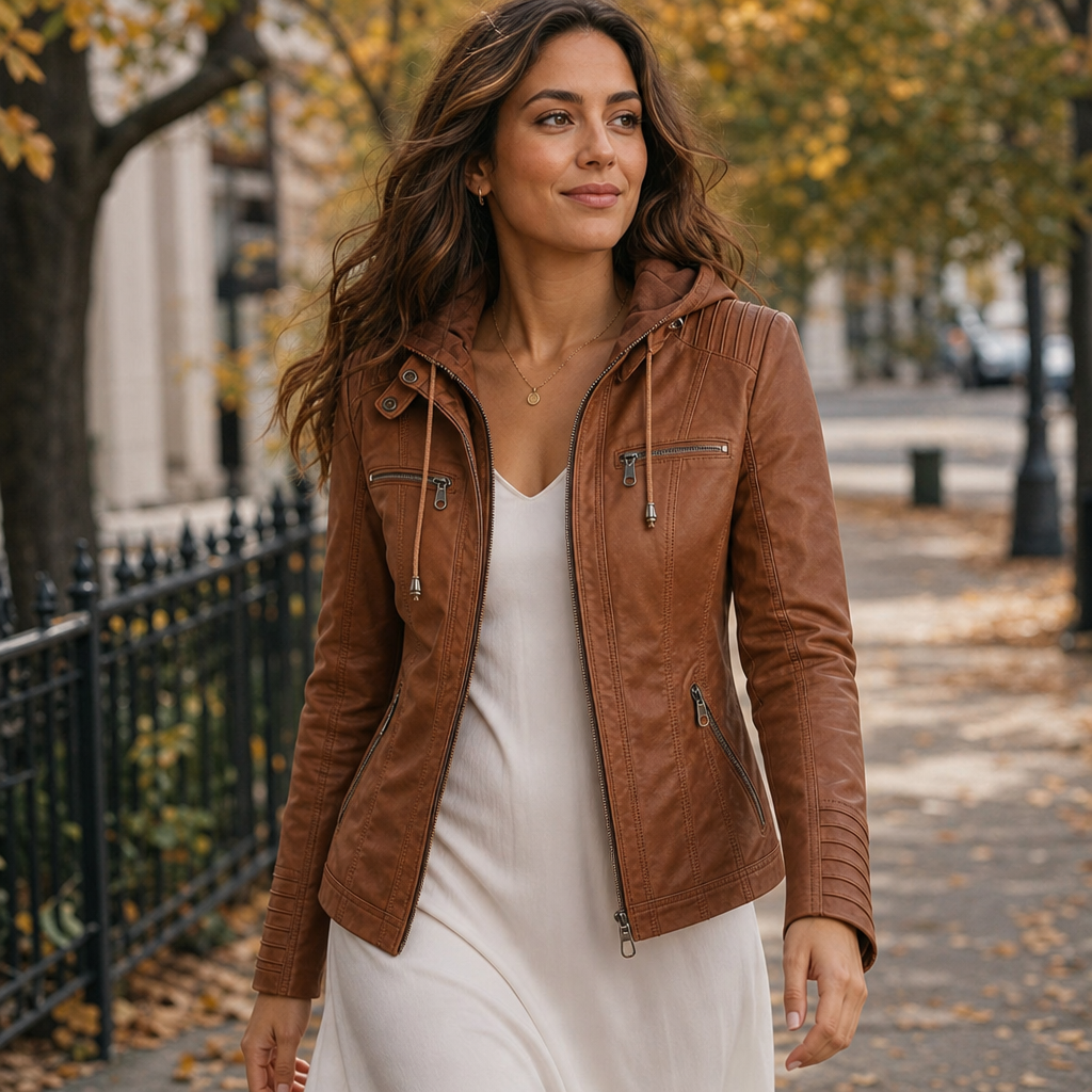 Harriet | Fitted Hooded Faux Leather Jacket