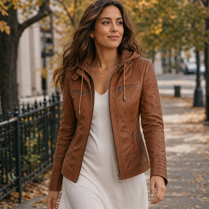 Harriet | Fitted Hooded Faux Leather Jacket
