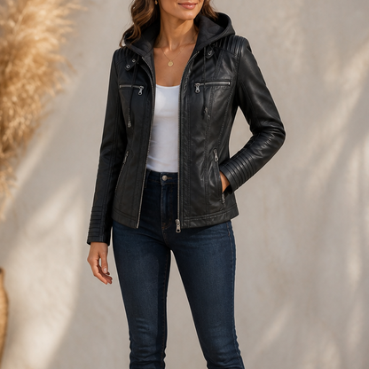 Harriet | Fitted Hooded Faux Leather Jacket